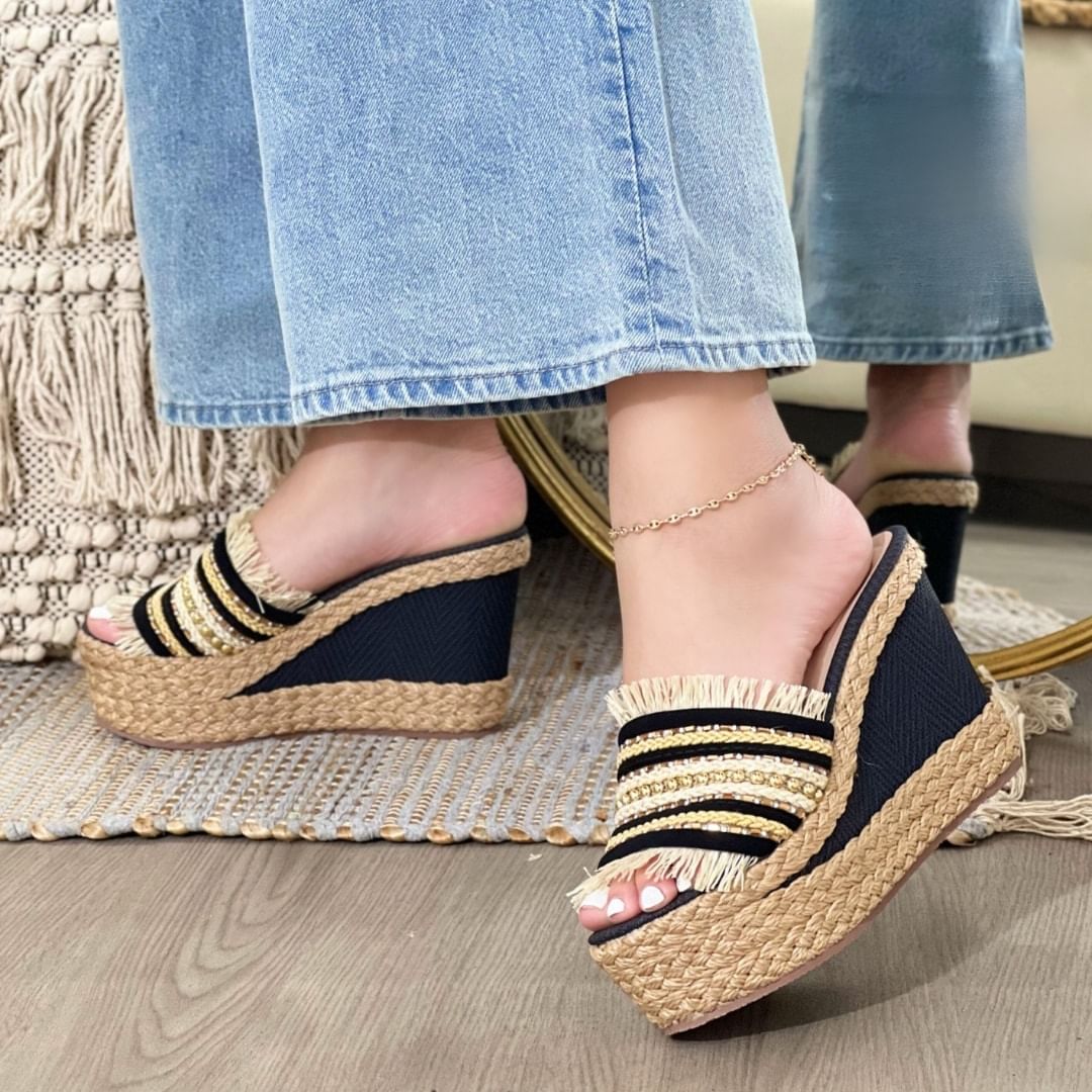 Sandalias cuñas boho chic yute