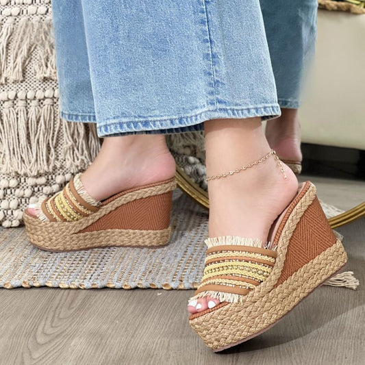 Sandalias cuñas boho chic yute