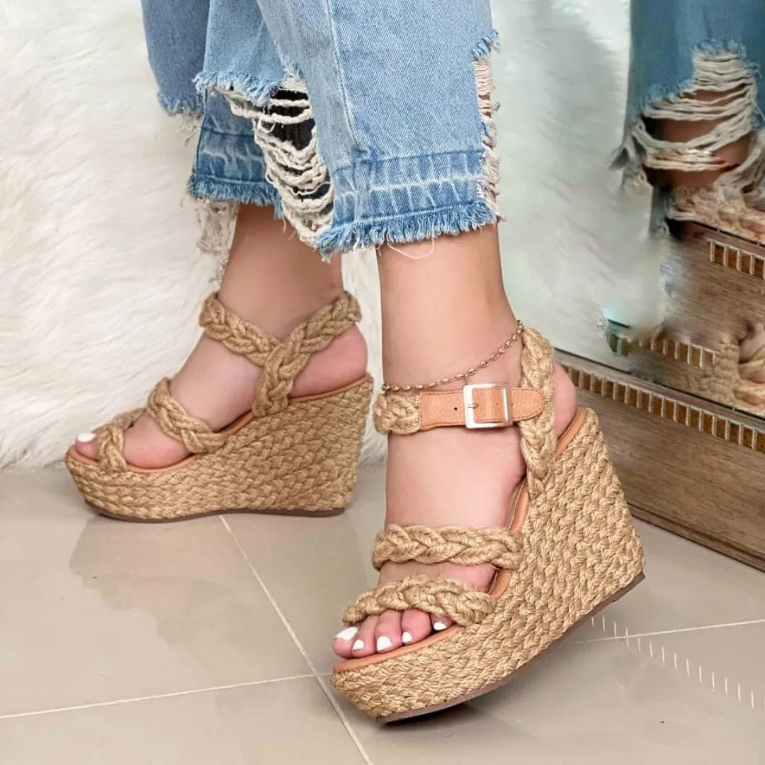 Sandalias cuñas en yute trenzado