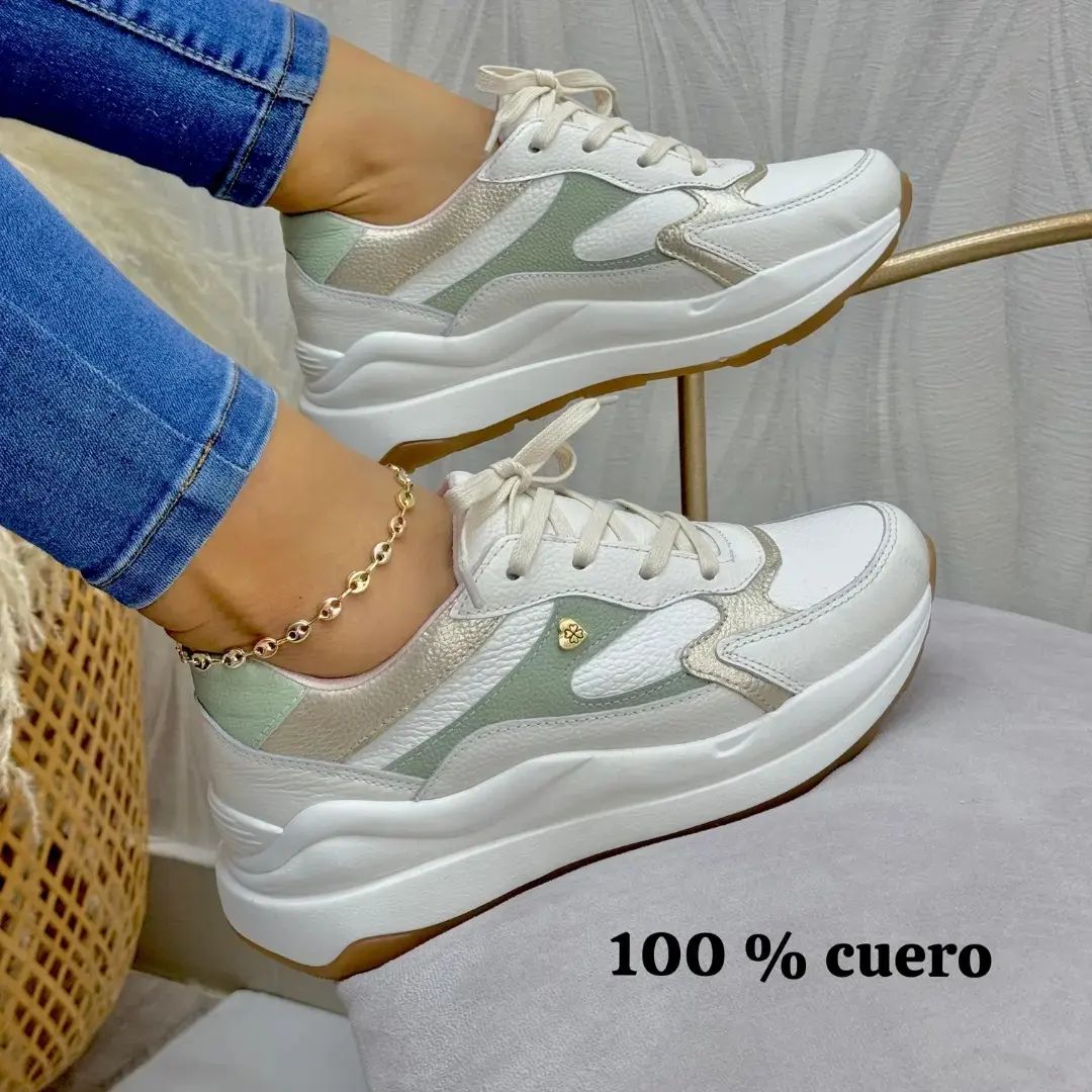 Tenis suela confort en cuero pastel