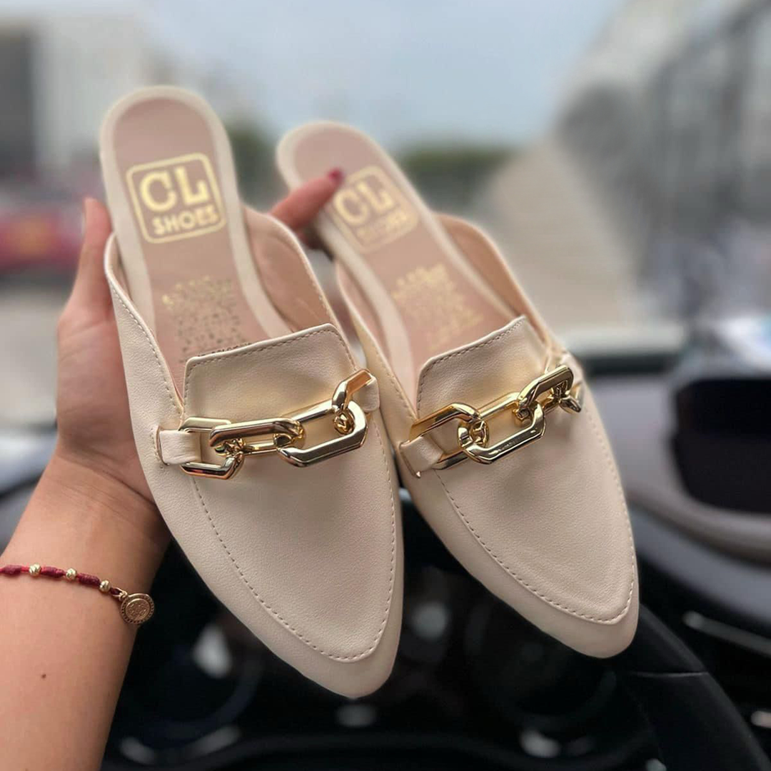 Zapatillas flats tacón plano con cadenas